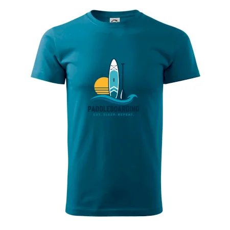 Paddleboard s pádlem při západu slunce eat sleep repeat