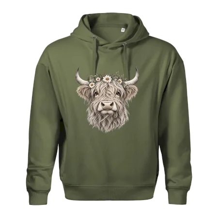Highlandská kráva s květinami