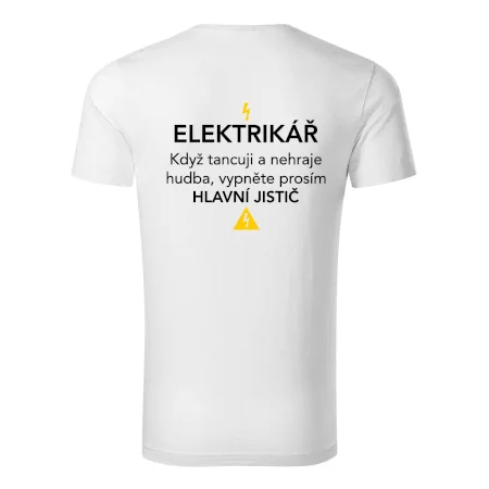Elektrikář - hlavní jistič - Nápis na zádech