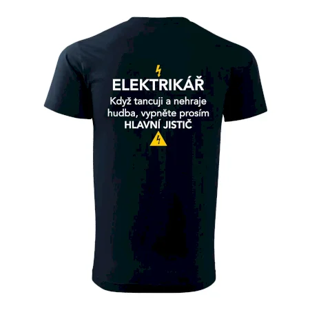Elektrikář - hlavní jistič - Nápis na zádech