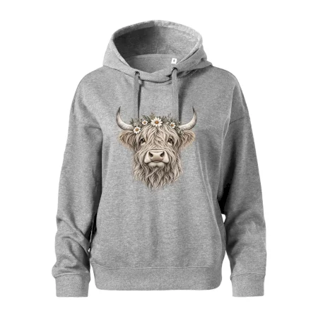 Highlandská kráva s květinami