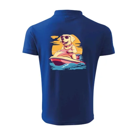 Zlatý retrívr na vodním skútru