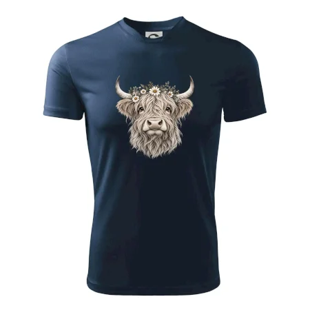 Highlandská kráva s květinami