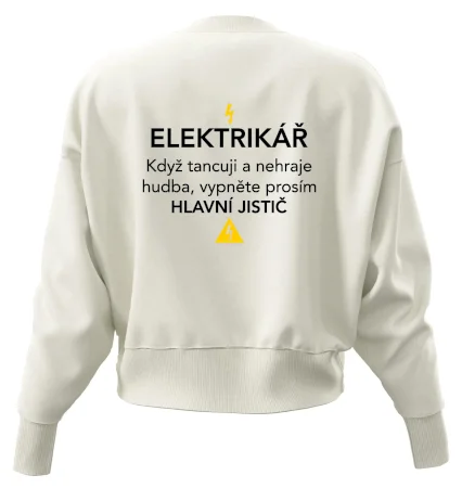 Elektrikář - hlavní jistič - Nápis na zádech