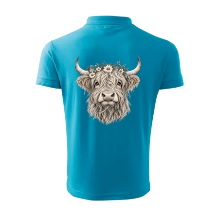 Highlandská kráva s květinami