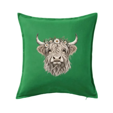 Highlandská kráva s květinami