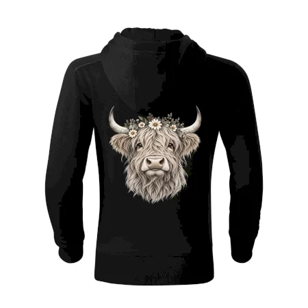 Highlandská kráva s květinami