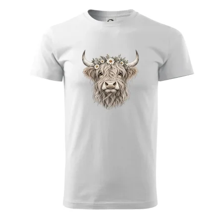 Highlandská kráva s květinami