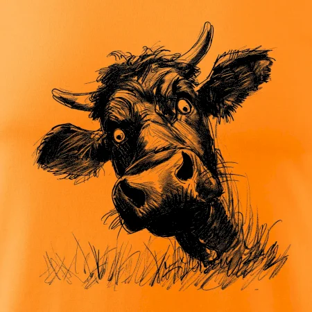 Černobílá karikatura černá kráva hlava