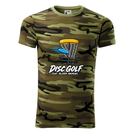 Discgolfový koš s letícím diskem eat sleep repeat