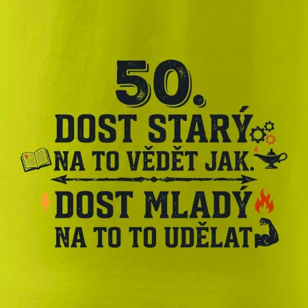 50 - dost starý na to vědět jak  - modrý nápis