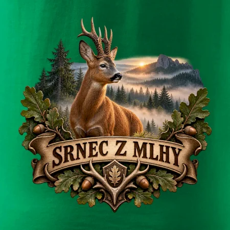 Srnec z mlhy při východu slunce
