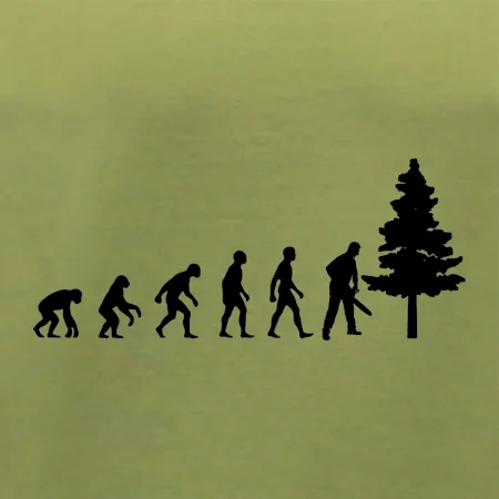 Evoluce dřevorubec - pila a strom