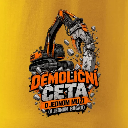 Demoliční četa o jednom muži a bagru