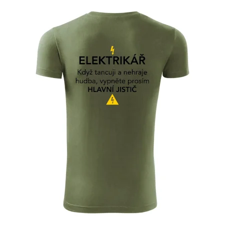 Elektrikář - hlavní jistič - Nápis na zádech