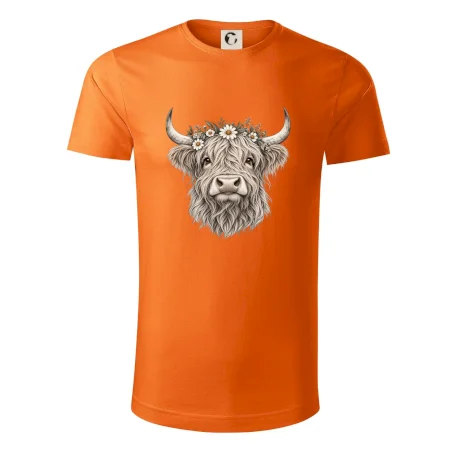 Highlandská kráva s květinami