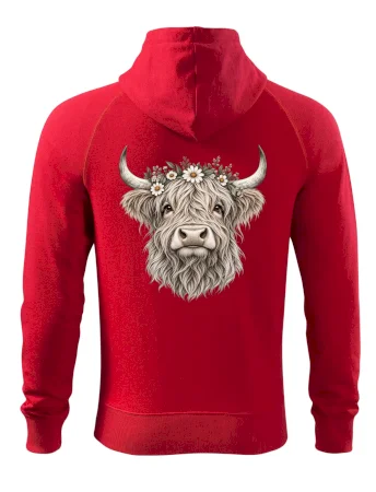 Highlandská kráva s květinami