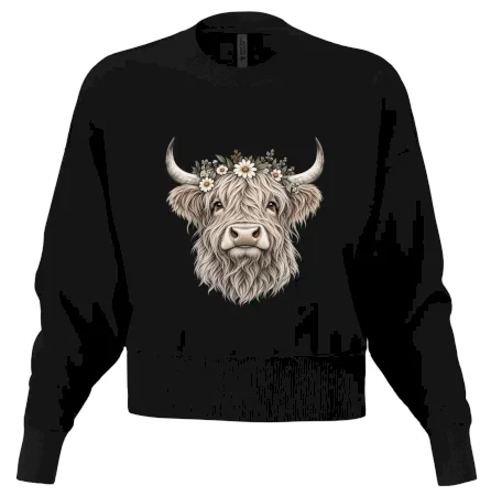 Highlandská kráva s květinami