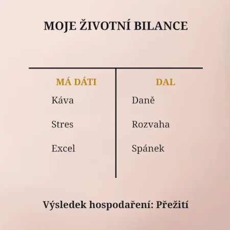 Moje životní bilance má dáti dal