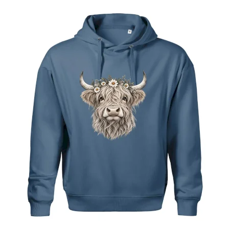 Highlandská kráva s květinami
