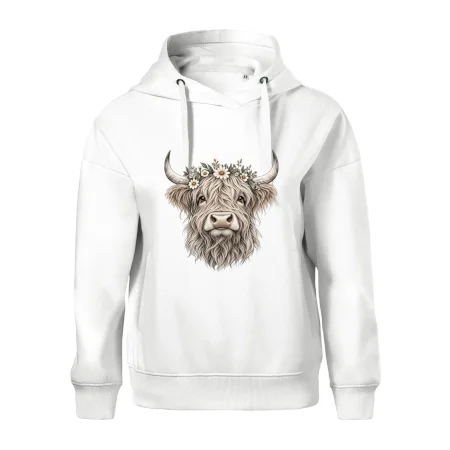 Highlandská kráva s květinami