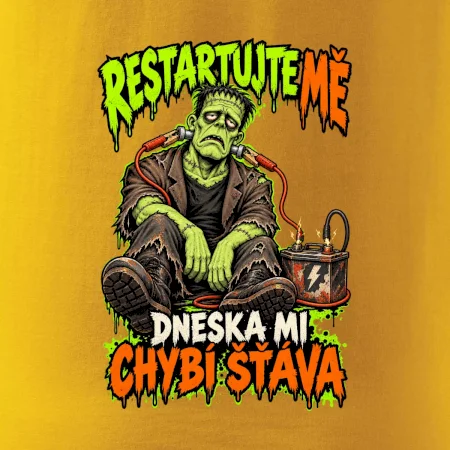 Vybitý Frankenstein s kabely od autobaterie