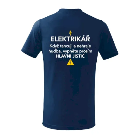 Elektrikář - hlavní jistič - Nápis na zádech