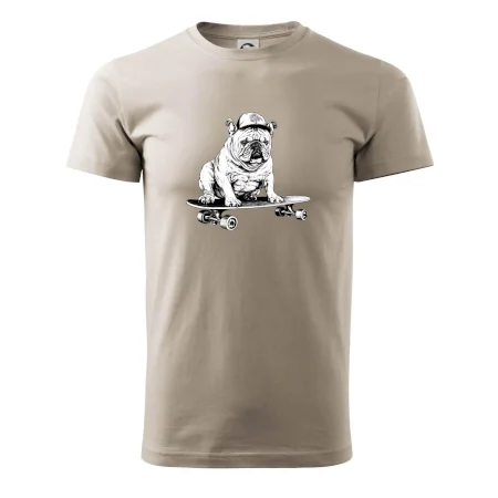 Černobílý buldok na skateboardu