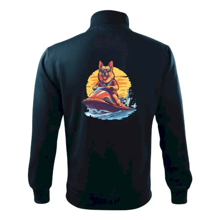 Německý ovčák na vodním skútru