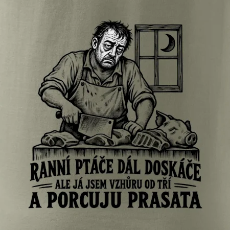 Řezník vzhůru od tří a porcuju prasata
