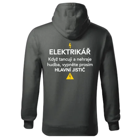 Elektrikář - hlavní jistič - Nápis na zádech