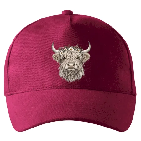 Highlandská kráva s květinami