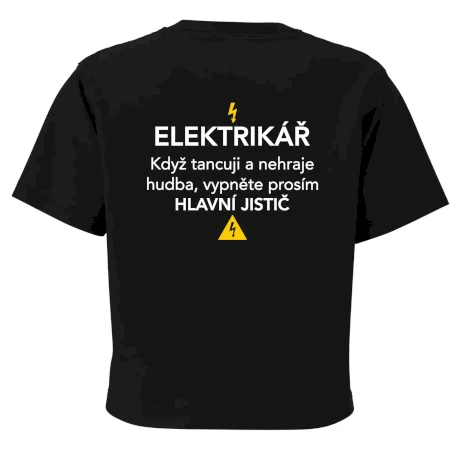 Elektrikář - hlavní jistič - Nápis na zádech