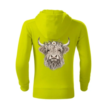 Highlandská kráva s květinami