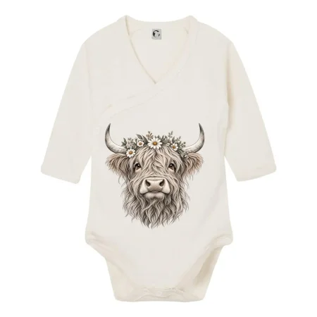 Highlandská kráva s květinami