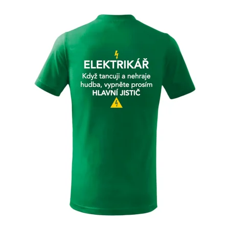 Elektrikář - hlavní jistič - Nápis na zádech