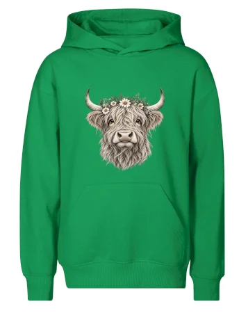 Highlandská kráva s květinami