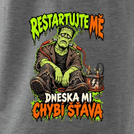 Vybitý Frankenstein s kabely od autobaterie