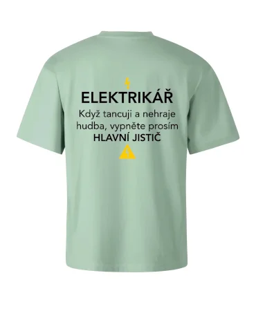 Elektrikář - hlavní jistič - Nápis na zádech