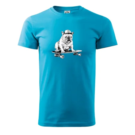 Černobílý buldok na skateboardu