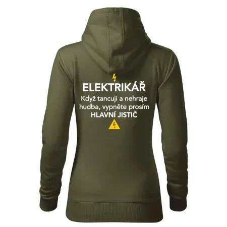 Elektrikář - hlavní jistič - Nápis na zádech