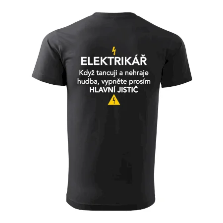 Elektrikář - hlavní jistič - Nápis na zádech