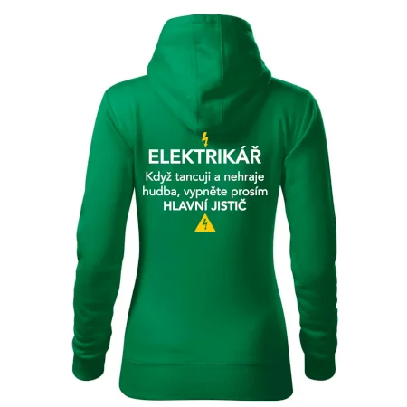Elektrikář - hlavní jistič - Nápis na zádech