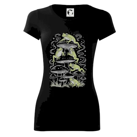 Goblincore frogs and various mushrooms