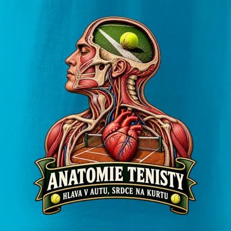 Anatomie tenisty hlava v autu srdce na kurtu