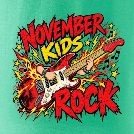 Rocková listopadová kytara s dětskými rukama