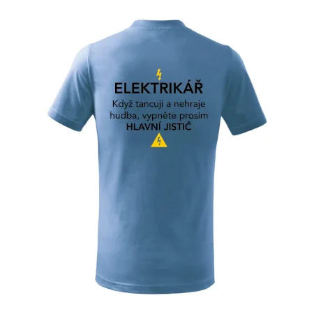 Elektrikář - hlavní jistič - Nápis na zádech