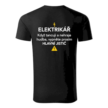 Elektrikář - hlavní jistič - Nápis na zádech