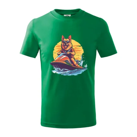 Německý ovčák na vodním skútru