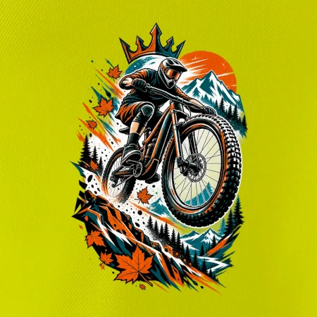 Listopadový horský cyklista při adrenalinovém skoku